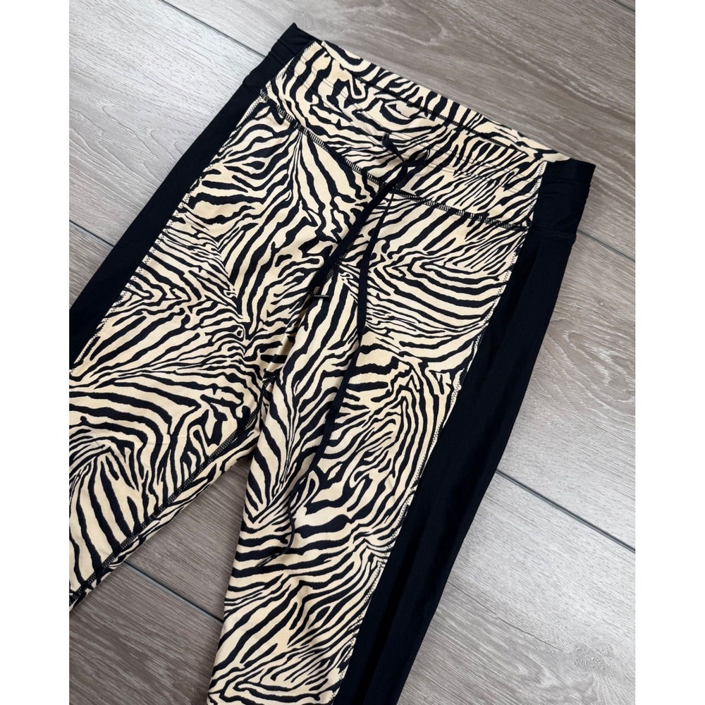 The Upside Womens Leggings Zebra Print Black Beige Size 8